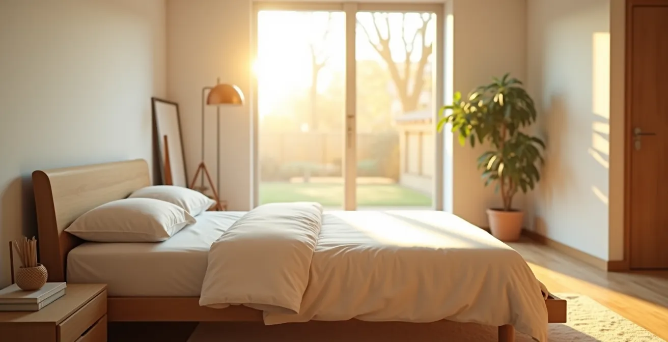 Serene new bedroom with organized belongings and soft natural lighting