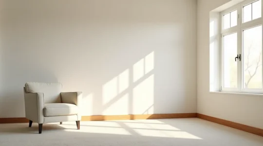 An immaculate living room ready for move-in with sunlight streaming through clean windows