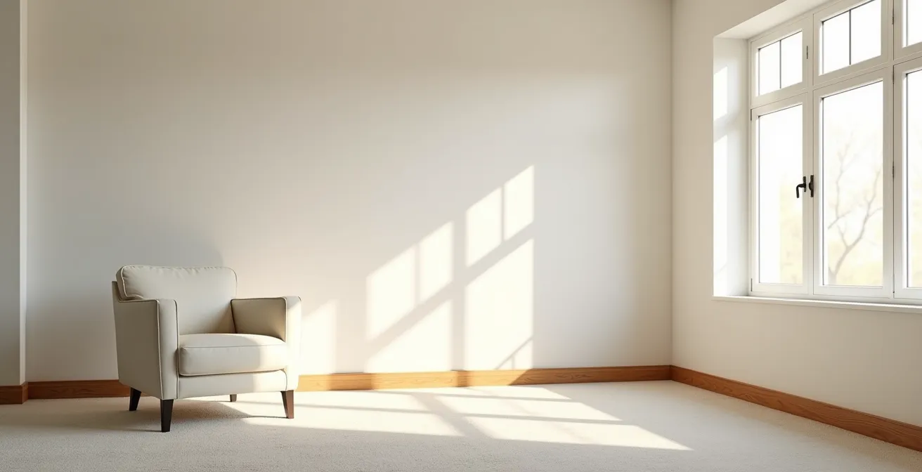 An immaculate living room ready for move-in with sunlight streaming through clean windows